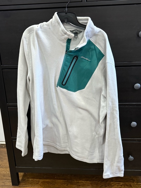 Eddie Bauer Other - Eddie Bauer White Fleece Pullover with Teal Chest Panel